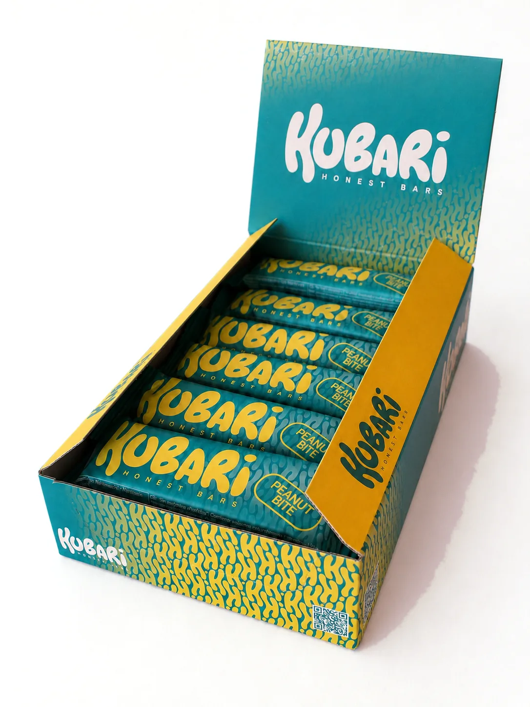 Caja de 12 barritas Kubari Peanut Bite abierta